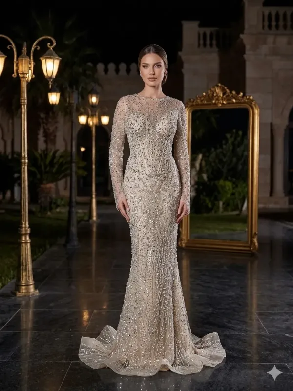 Silver soirée gown