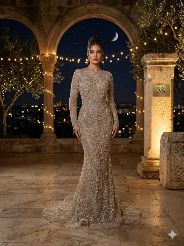 Nude soirée gown