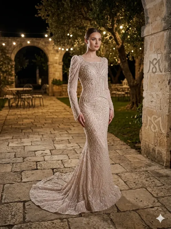 Nude soirée gown