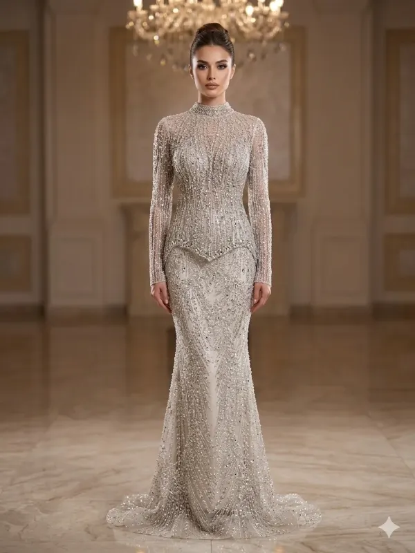 Silver soirée gown