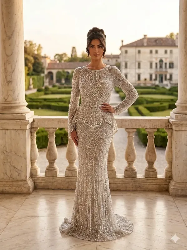 Nude soirée gown