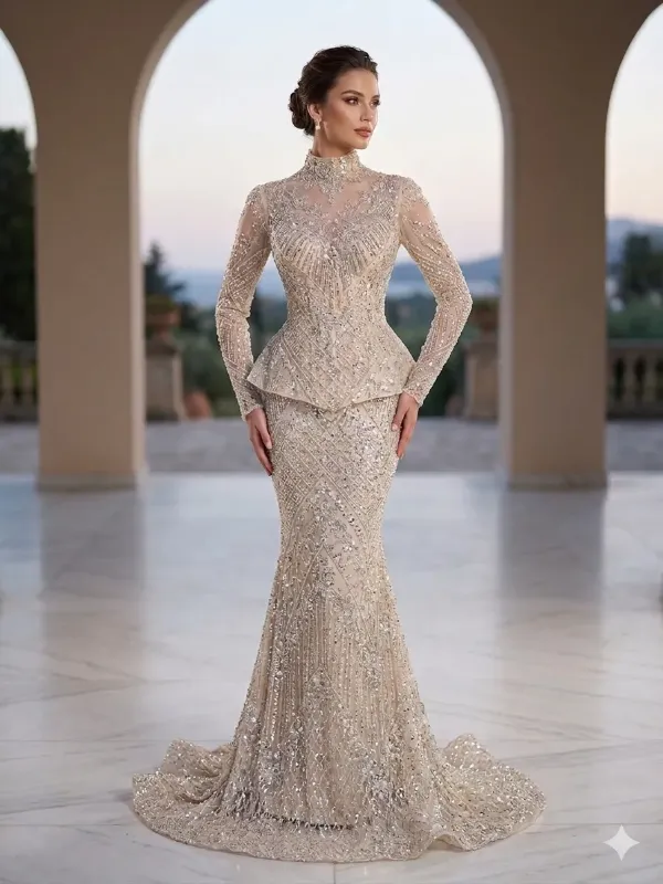 Silver soirée gown
