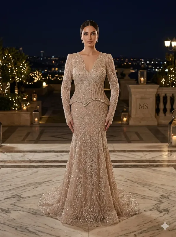 Nude soirée gown