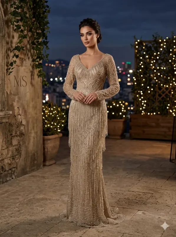 Nude soirée gown
