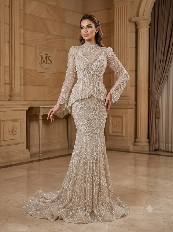 Nude soirée gown