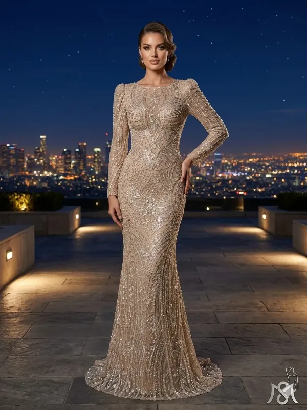 Nude soirée gown