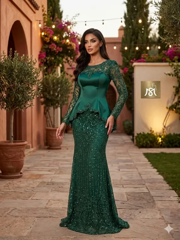 Green soirée gown