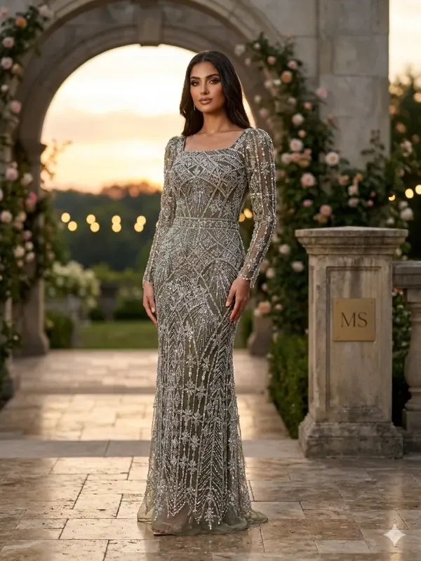 Olive soirée gown