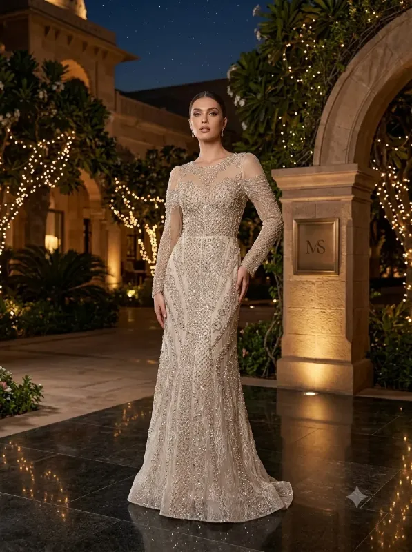 Nude soirée gown