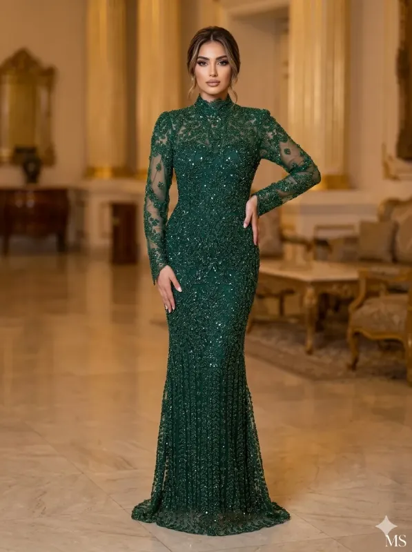 Green soirée gown