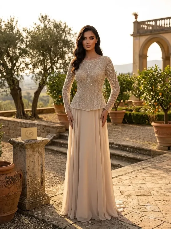 Nude soirée gown