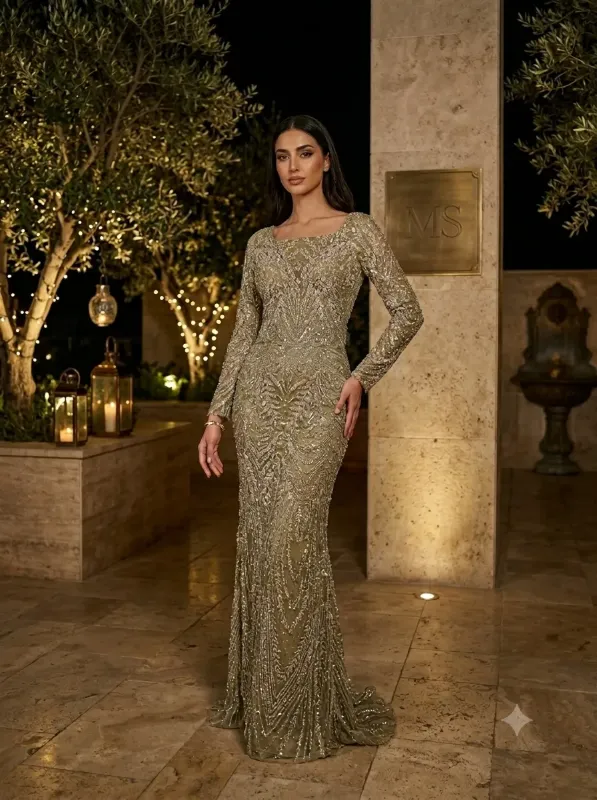 Gold soirée gown