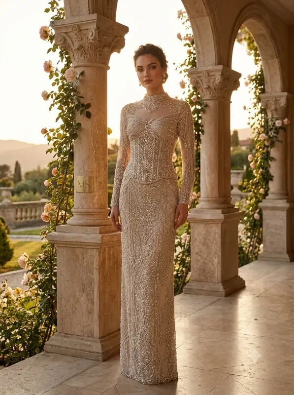 Nude soirée gown