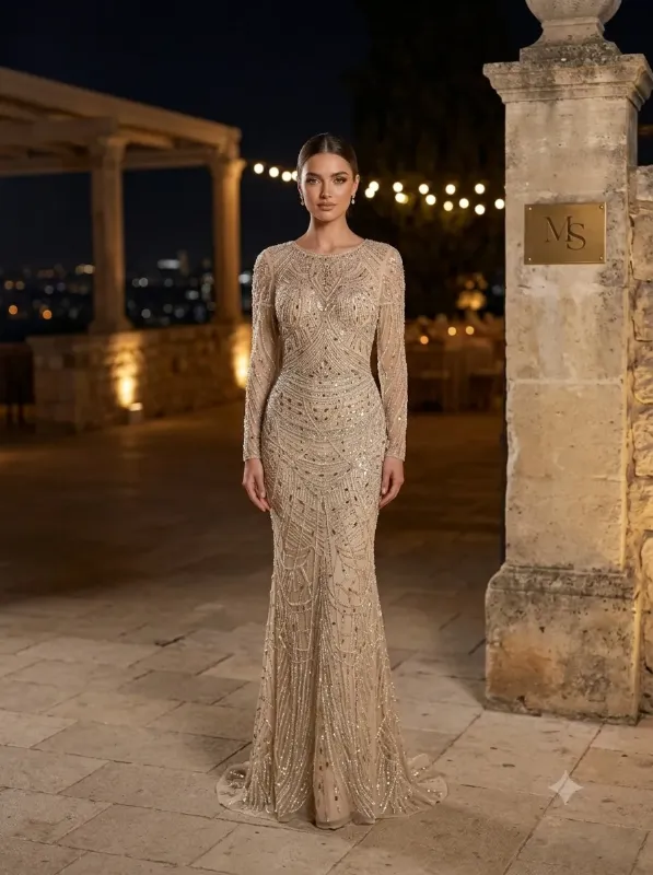 Nude soirée gown