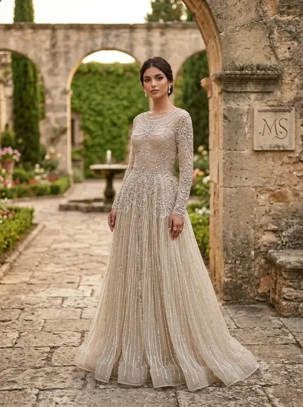 Nude soirée gown