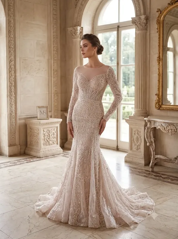 Nude soirée gown