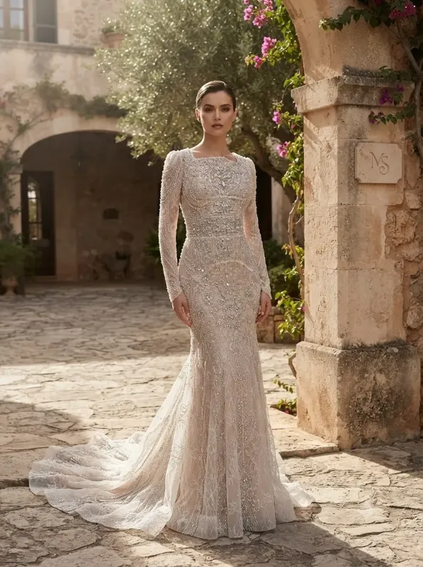 Nude soirée gown