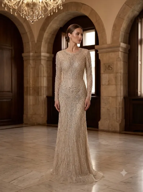 Nude soirée gown