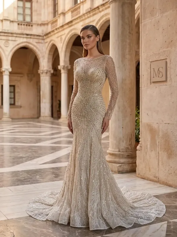 Nude soirée gown