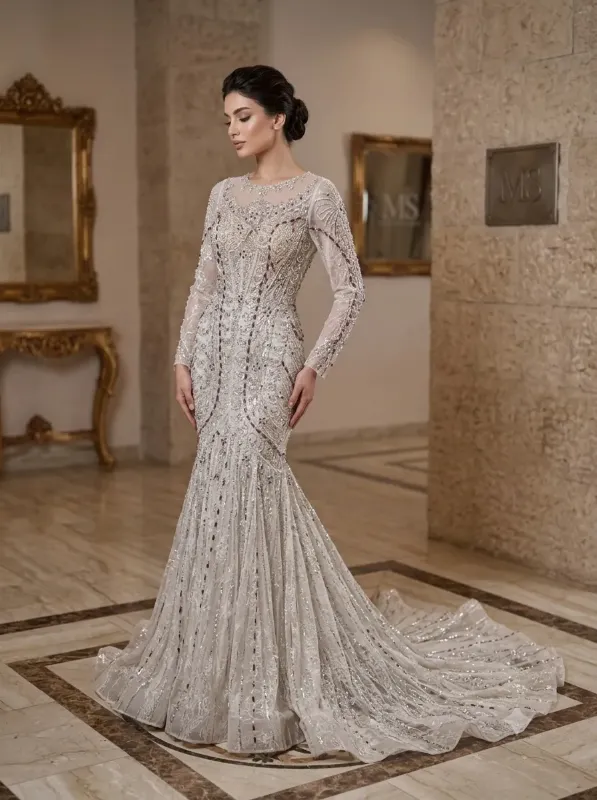 Silver soirée gown