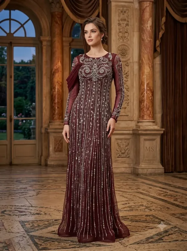 Burgundy soirée gown