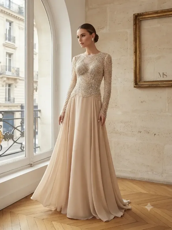 Nude soirée gown