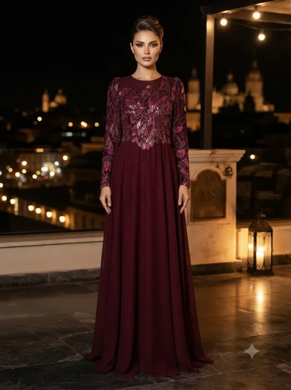 Burgundy soirée gown