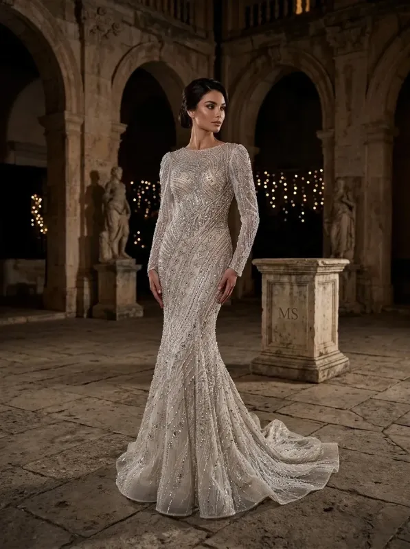 Nude soirée gown