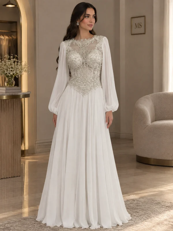 White soirée gown