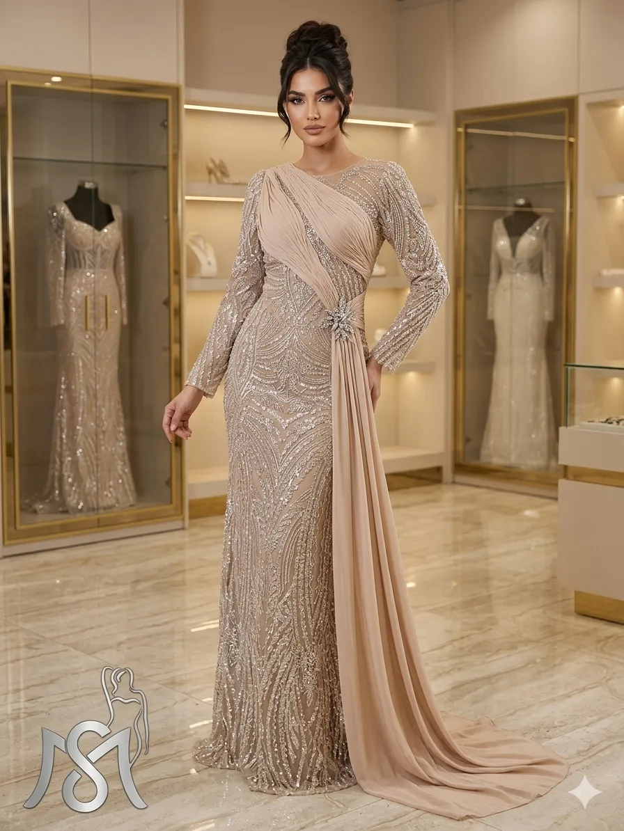 Nude soirée gown