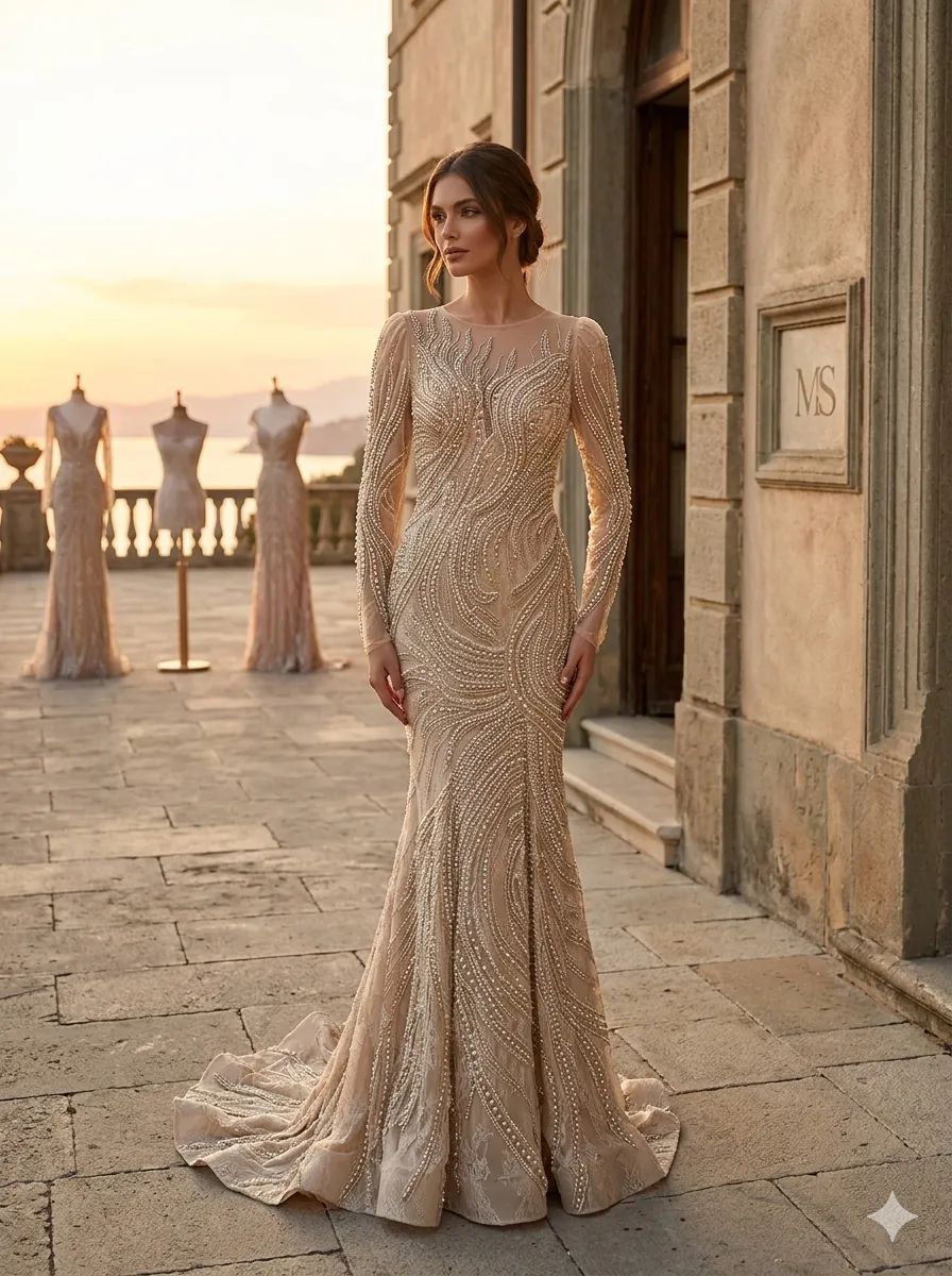 Nude soirée gown