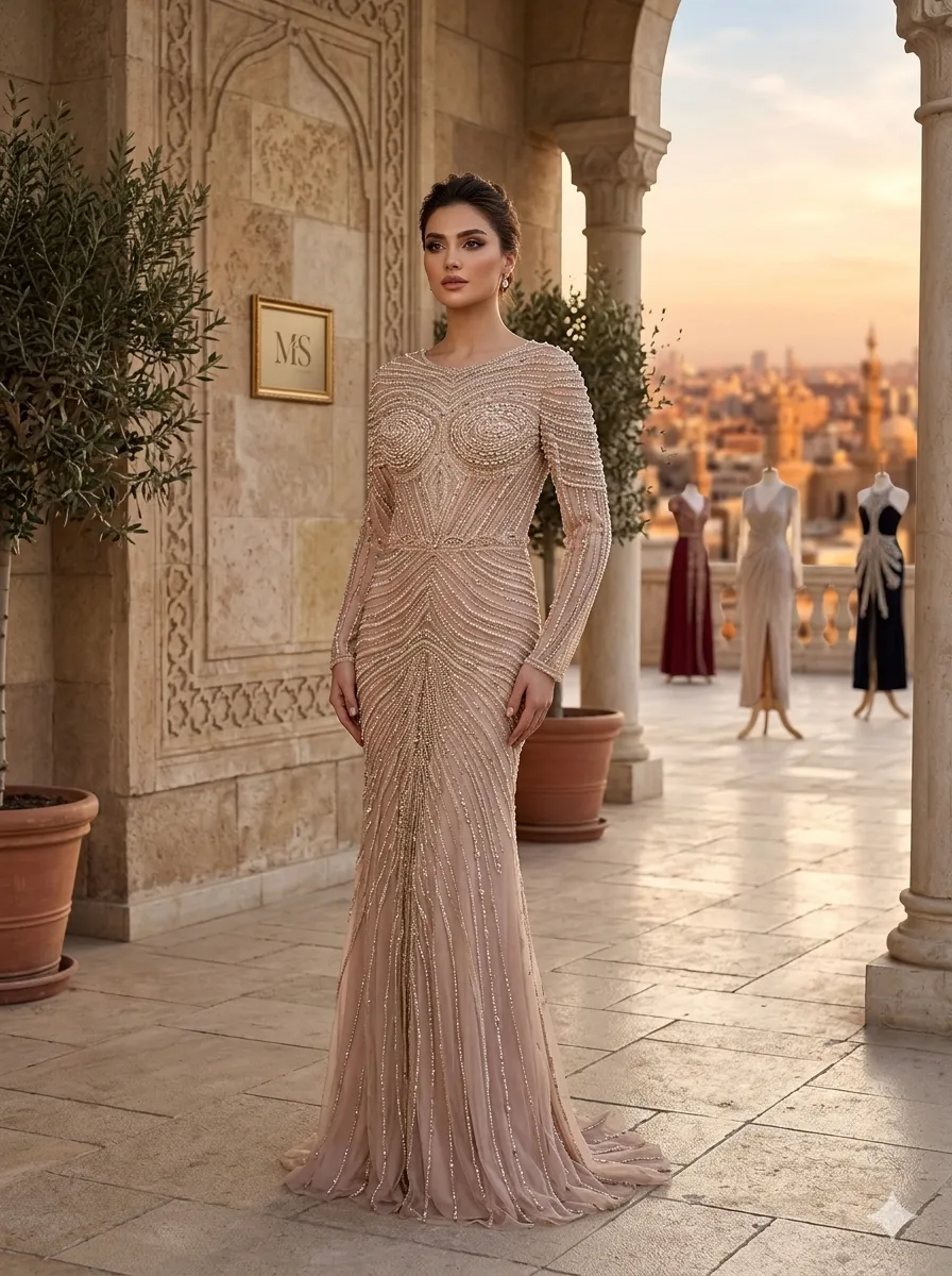 Nude soirée gown