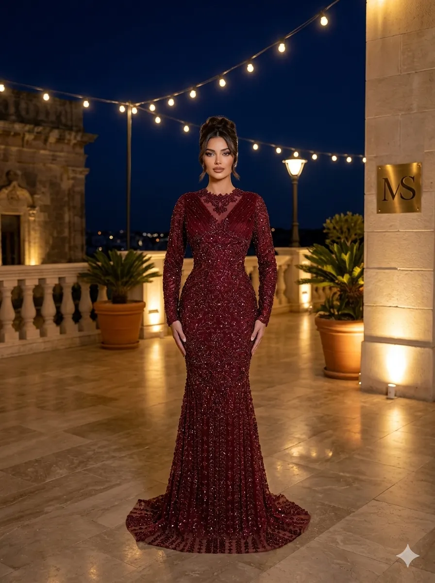 Burgundy soirée gown