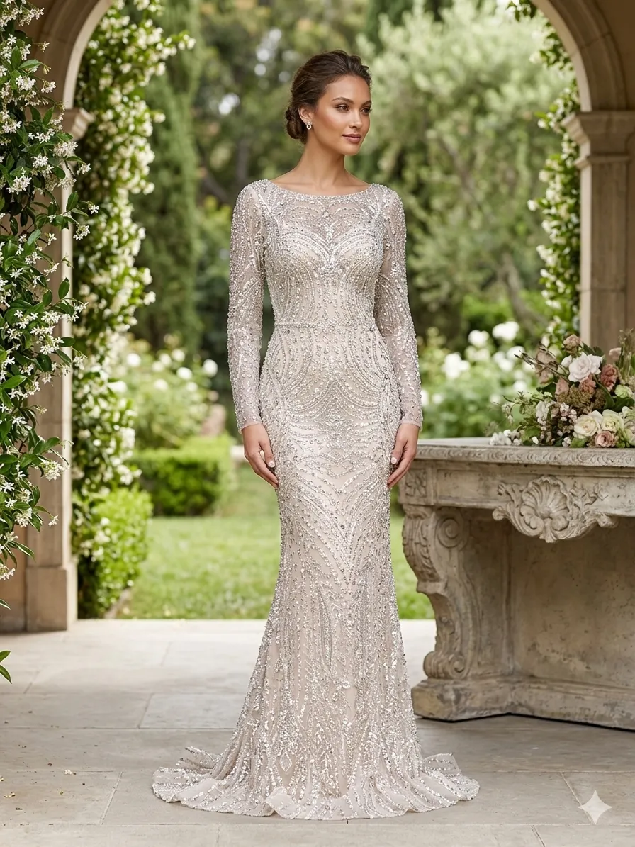 Green soirée gown