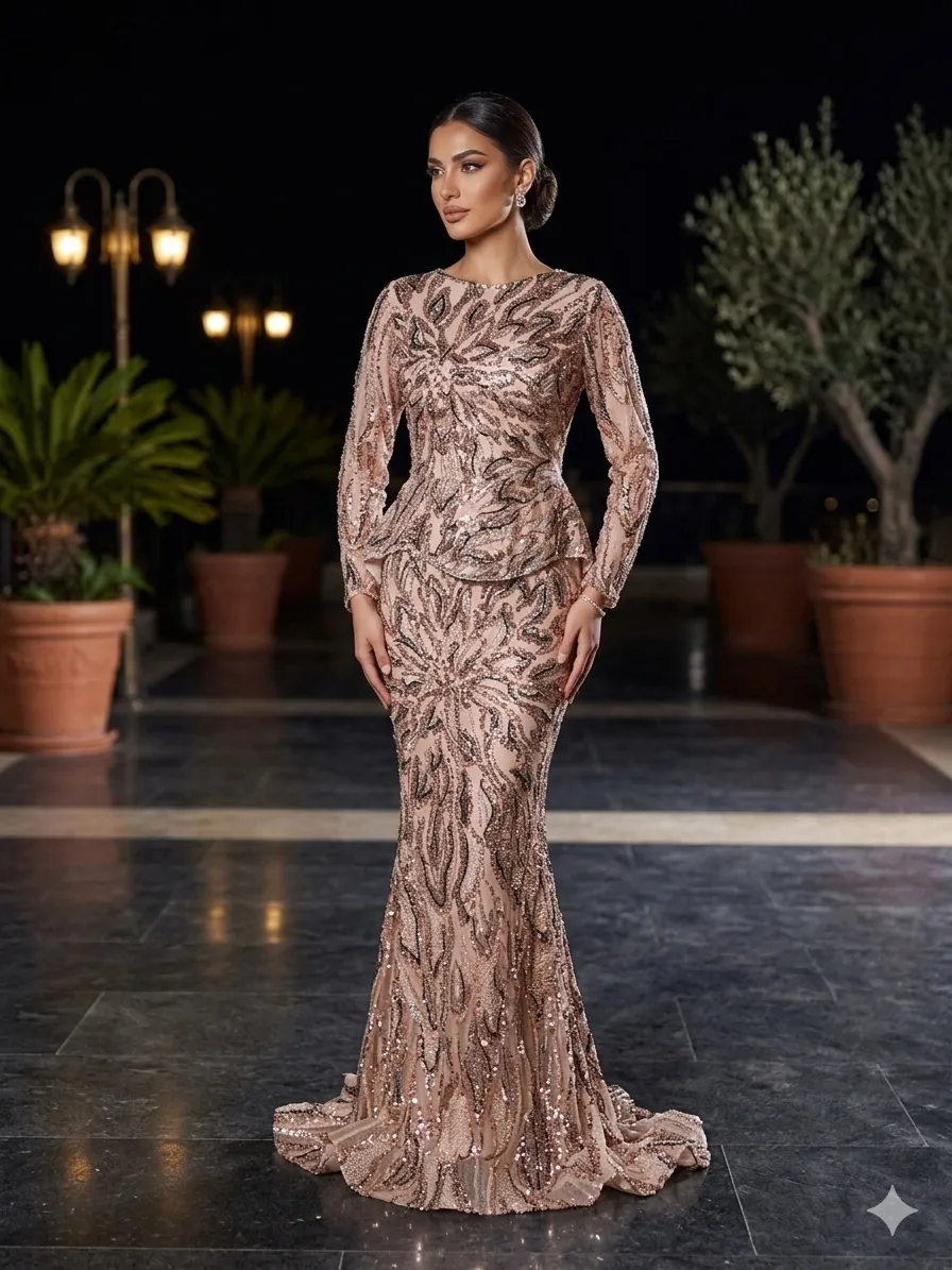 Nude soirée gown