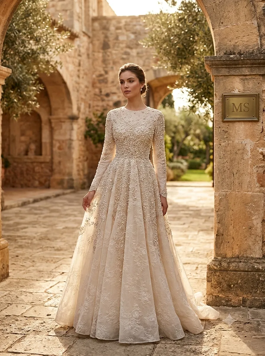 Nude soirée gown