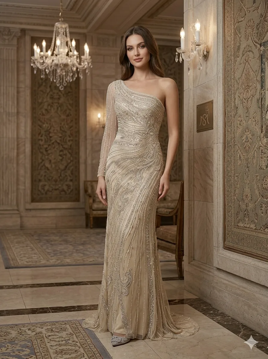 Nude soirée gown