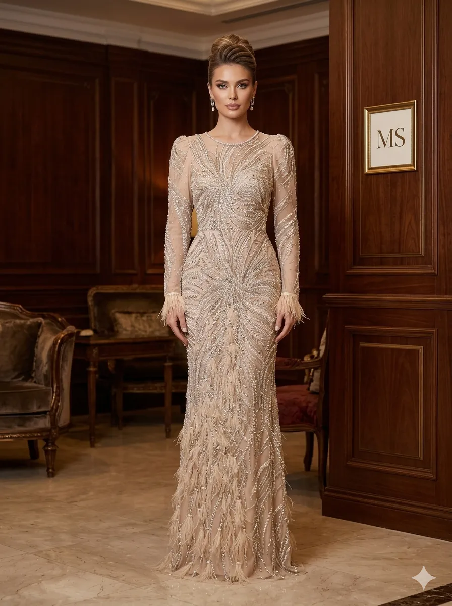 Nude soirée gown