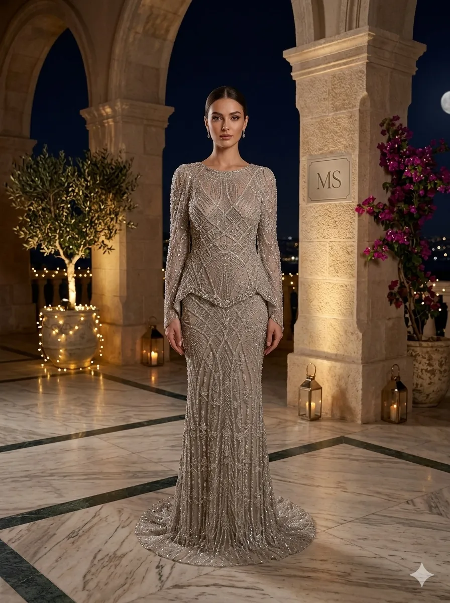 Nude soirée gown