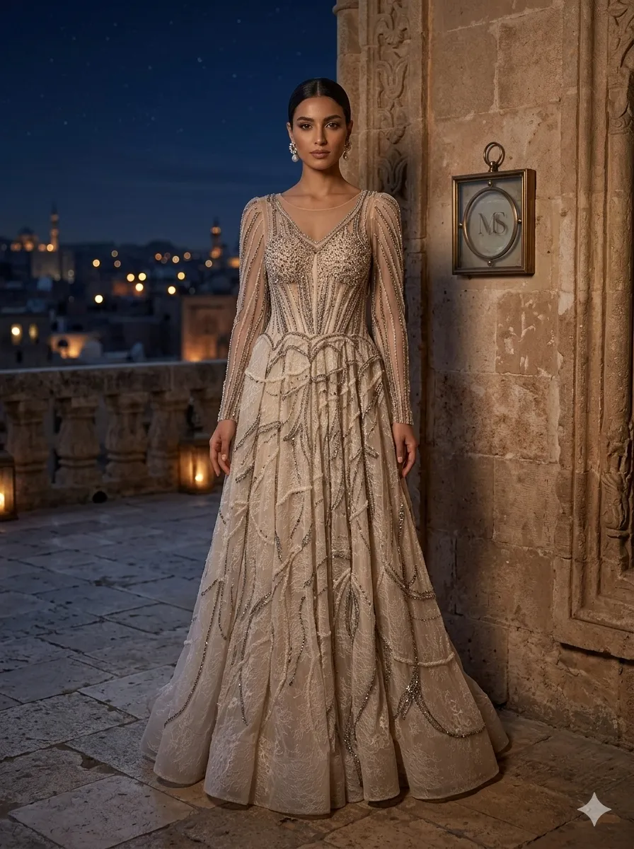 Nude soirée gown