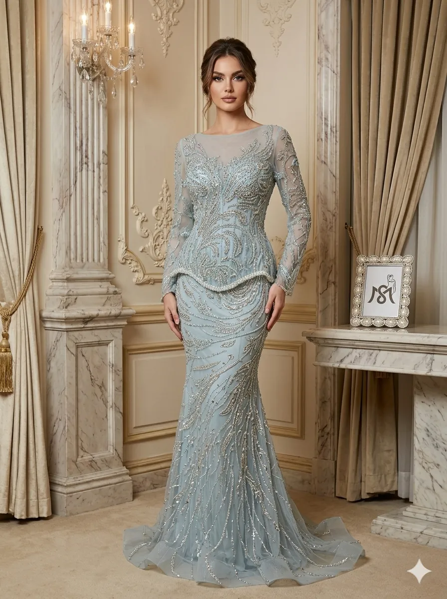 Silver soirée gown