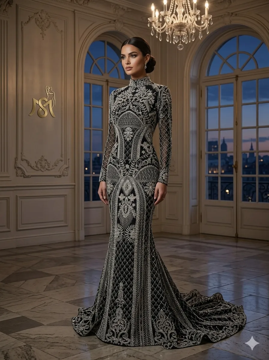Grey soirée gown