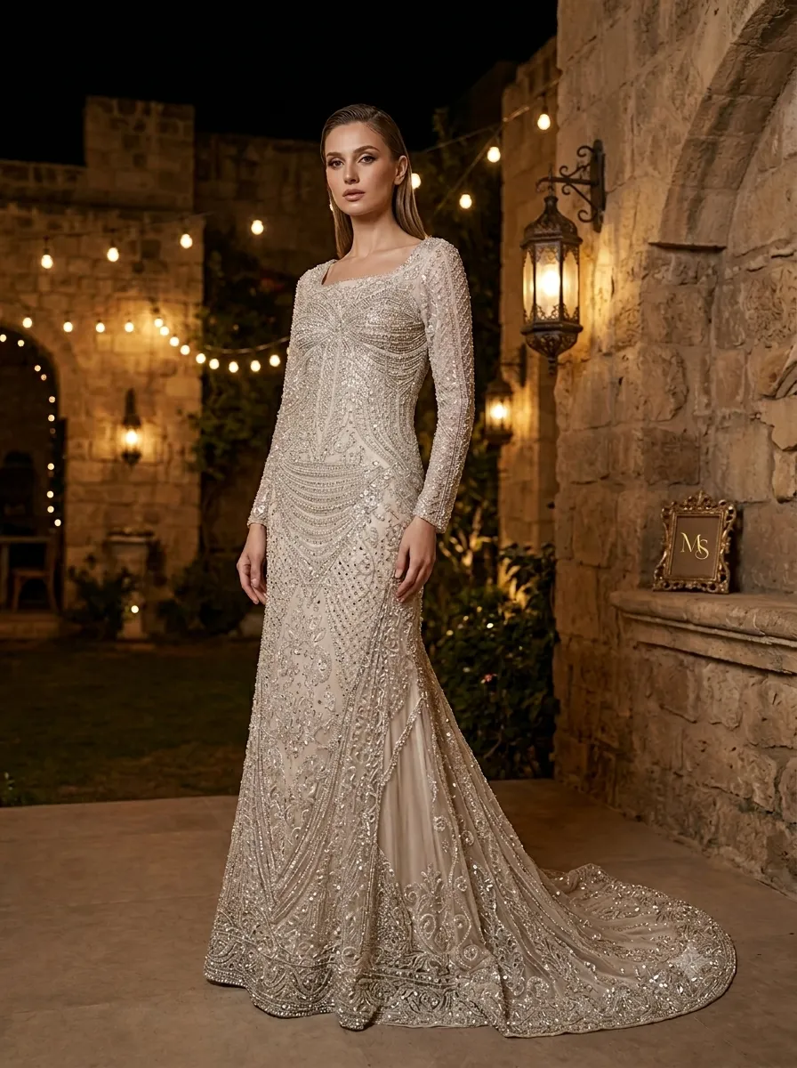 Nude soirée gown