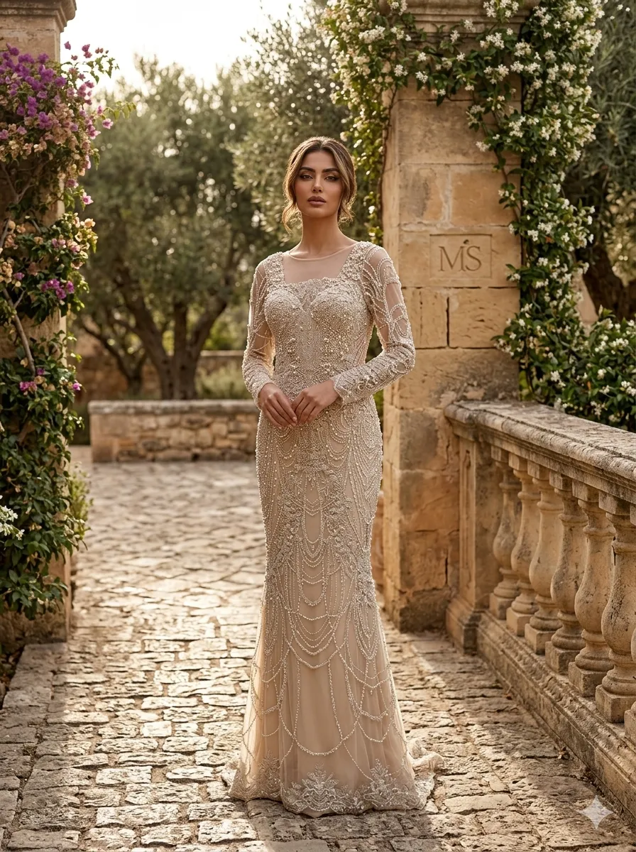 Nude soirée gown