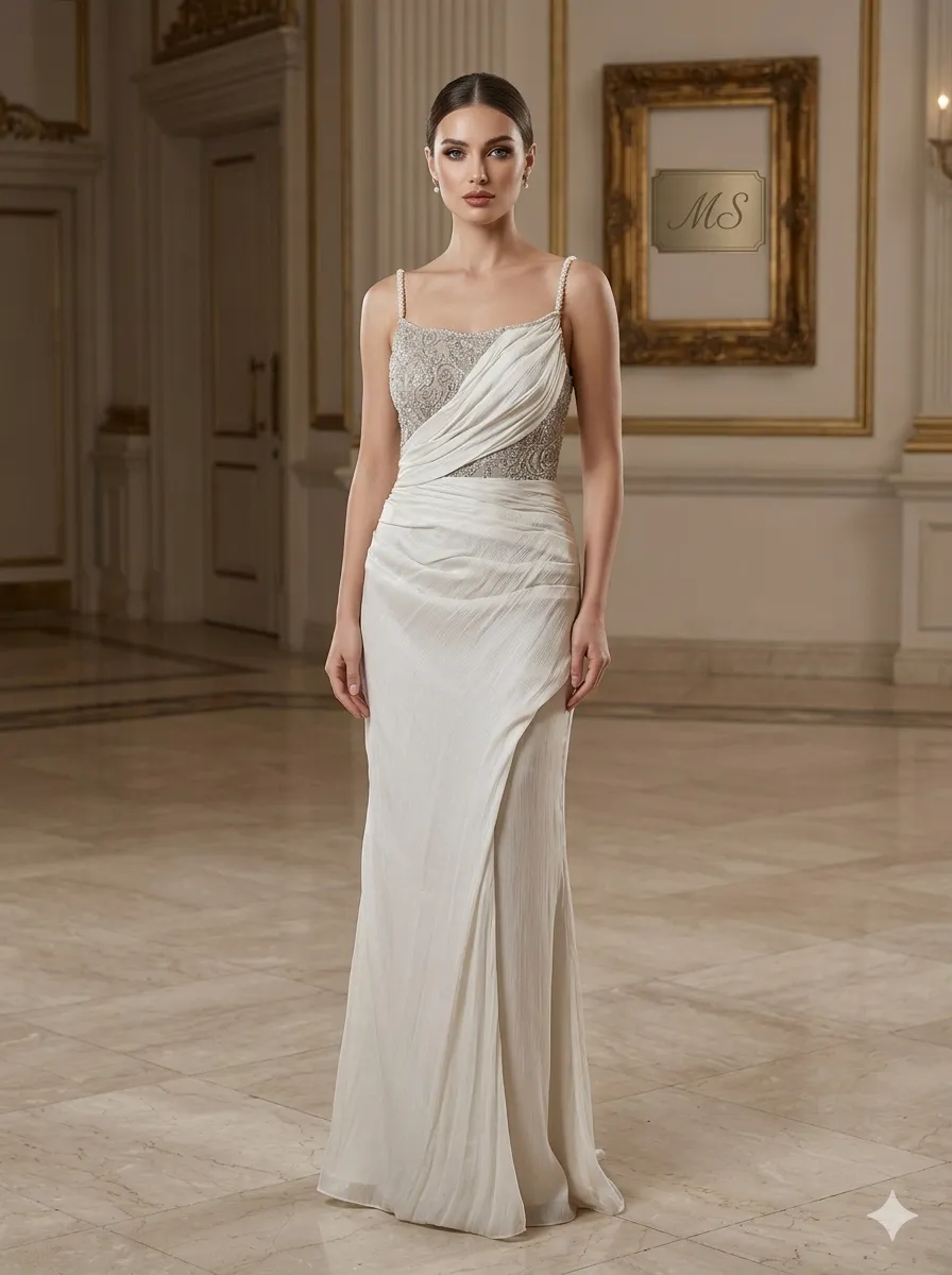 White soirée gown