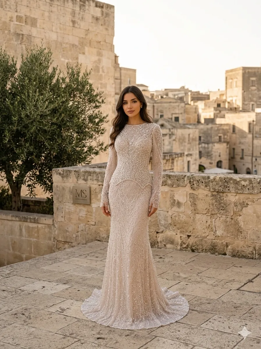 Nude soirée gown