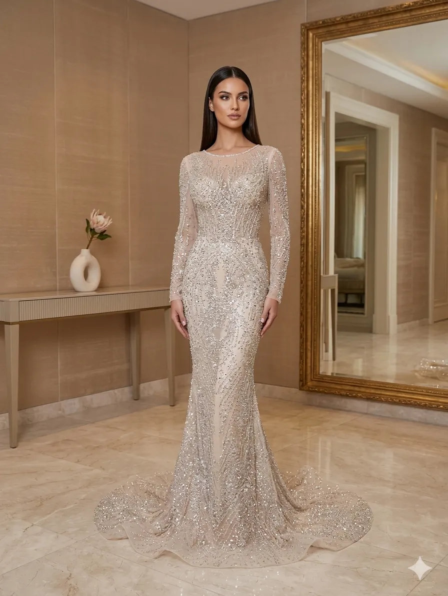 Silver soirée gown