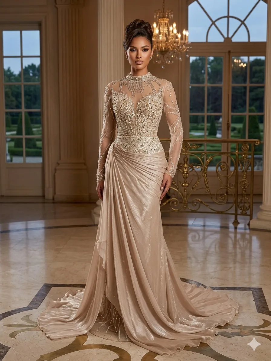 Nude soirée gown