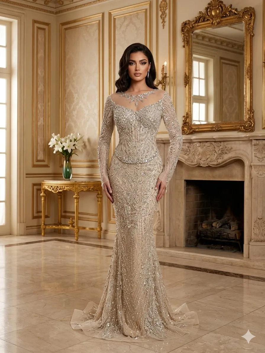 Nude soirée gown
