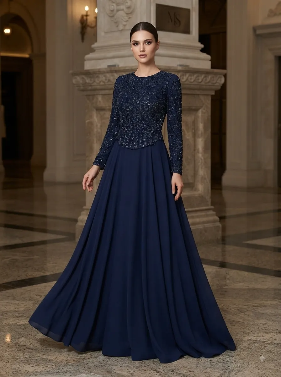 Navy soirée gown